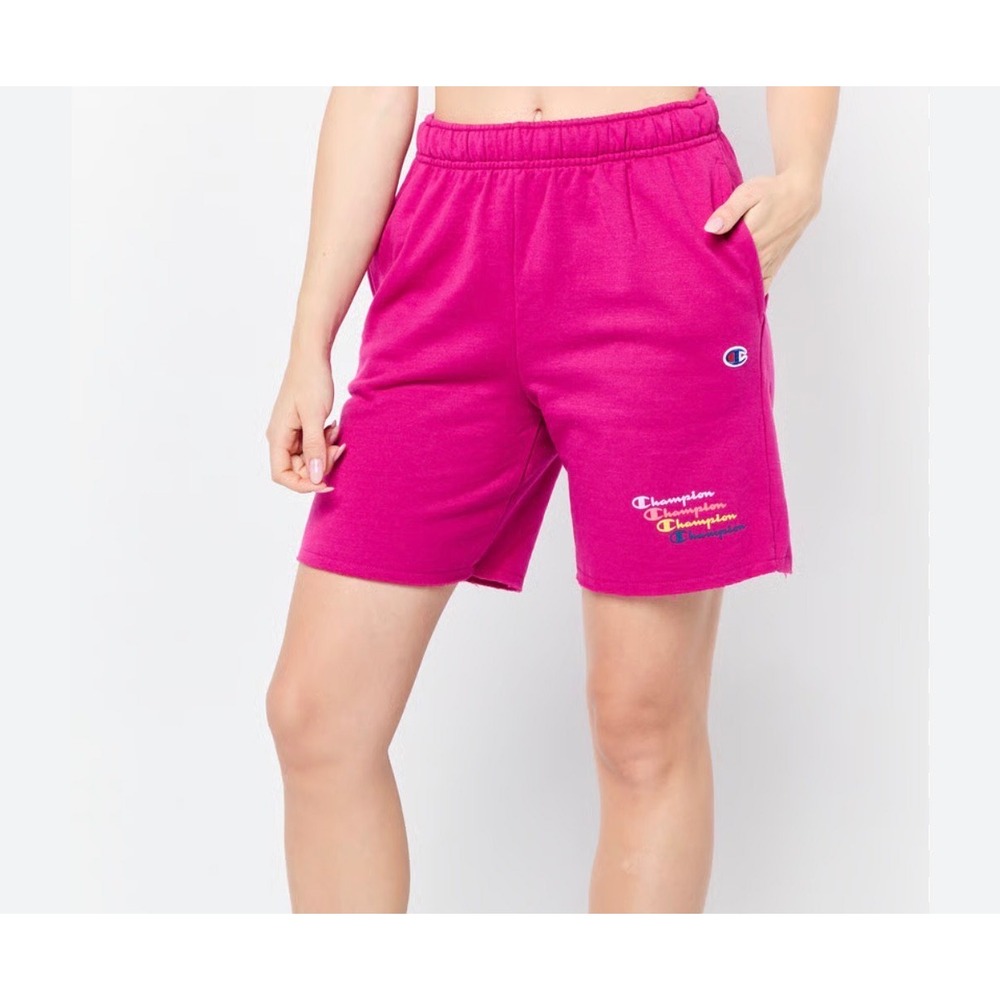 Champion Womens Magenta Pink Fleece Sweat Shorts Multi Color‎ Logo Medium